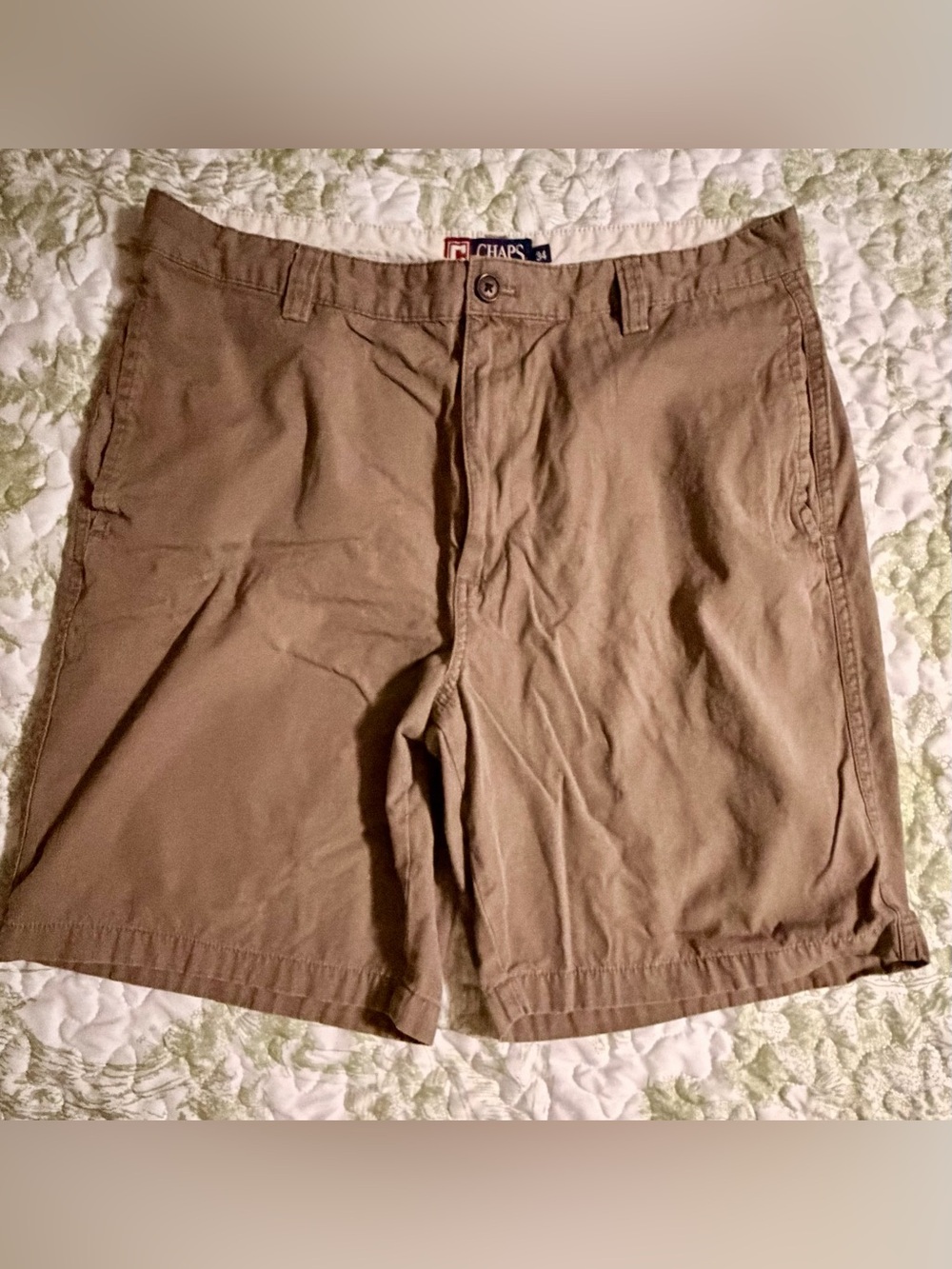 Chaps Men's Tan Flat-Front Cotton Shorts